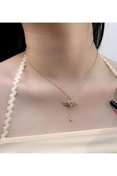 HOBİSY GIFT SHOP Kalp Detaylı Melek Kanadı Tasarım Beyaz Zirkon Taşlı Kararma...