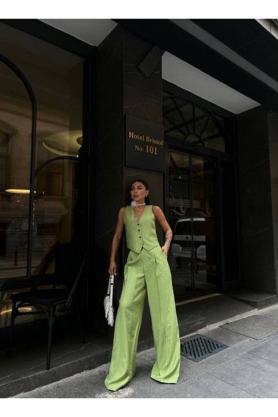 LB Laluna Butik Draped Fabric Women's Vest and Trousers Set