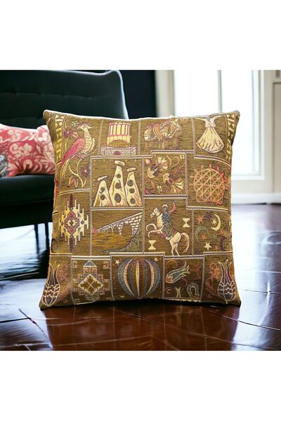 PİLLOWS STORE Kapadokya Desenli Açık Kahverengi Kırlent Kılıfı 45cm*45cm
