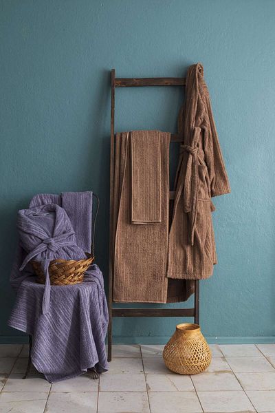 Apricitas HOME Διαχρονικό οικογενειακό σετ 100% βαμβακερό μπουρνούζι, πετσέτα κεφαλιού και πετσέτα μπάνιου