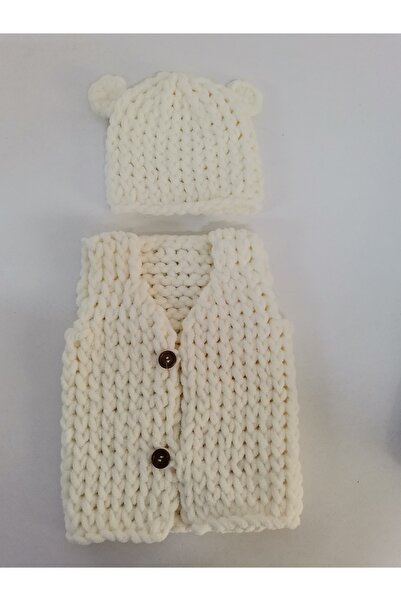 MİNİK ADIMLAR Minik Adımlar Alize Puffy El Örgüsü Yelek Ve Şapka