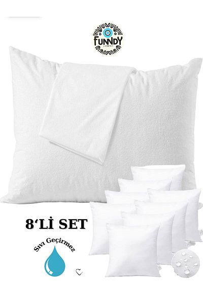 FUNNDY Set of 8 Liquid Proof Pillow Protector Mattress Pad - Zippered, 50x70 Cm