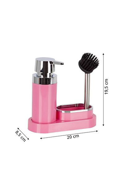esdekor Pollen Kitchen Set Pink Liquid Soap Dispenser Brush Plastic 300ml 20x8,5x19,5cm with Sponge Chamber 1 Piece