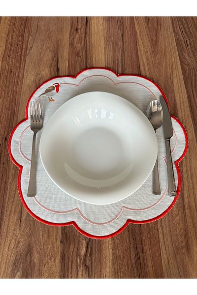 NURHAN HOME COLLECTION 2 Pieces Love Birds Patterned Red Embroidered American Service