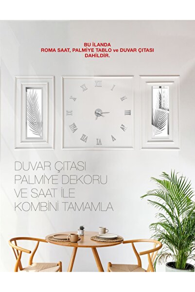 Wooden Factory Pleksi Roma Saat, Pleksi Palmiye Tablo ve Duvar Çıtası Dahildir