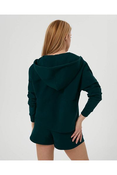 Ayma Active Dark Green Zippered Hooded Pocket Sweatshirt