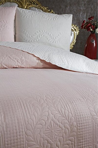 Çeyiz Diyarı Ultrasonik Kapitoneli Sanem Çift Taraflı Çift Kişilik Yatak Örtüsü Krem Pudra