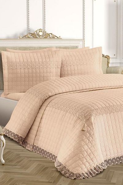 Çeyiz Diyarı Roza Double Quilted Bedspread Beige