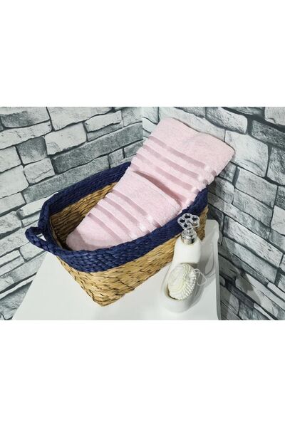 Çeyiz Diyarı Plain 100% Cotton Jacquard 2 Piece Towel Set Powder