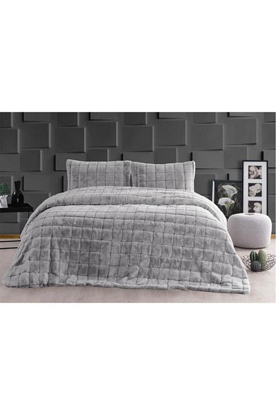 Çeyiz Diyarı Velina Plush Double Bedspread Gray