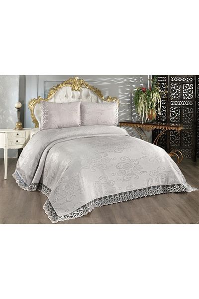 Çeyiz Diyarı French Lace Belins Double Bedspread Gray