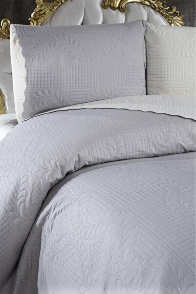 Çeyiz Diyarı Ultrasonic Quilted Sanem Double-Sided Double Bed Cover Cream Gray