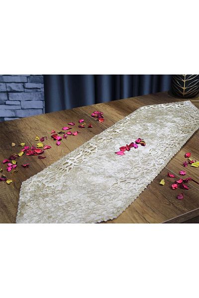 Çeyiz Diyarı Seljuk Velvet Double Layer Runner Cappucino