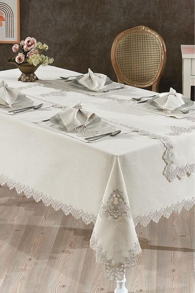 Çeyiz Diyarı Σετ δείπνου Sahra French Lace - Καπουτσίνο 26 τεμαχίων