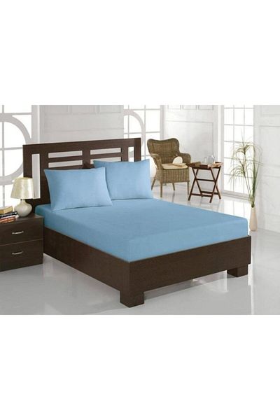 Çeyiz Diyarı Combed Cotton Double Elastic Sheet Blue