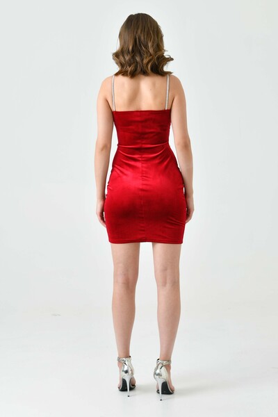 WOMAN VISION Piros mini ruha - duplasoros gallér, ékszeres pántok, hasított bársony582691