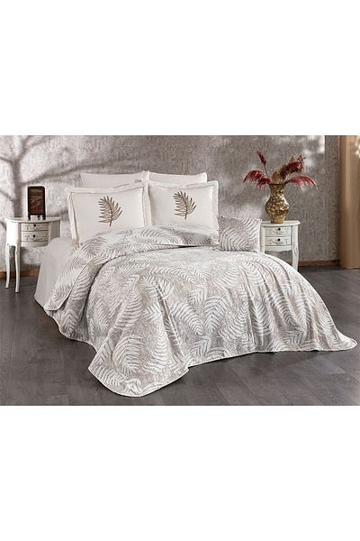 Çeyiz Diyarı Palmiye 7 Piece Chenille Pique Set Cream - Beige