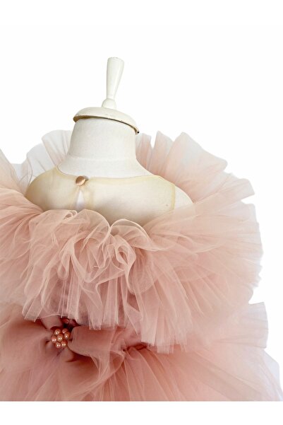 zühre balaban Βραδινό φόρεμα σε πούδρα για κορίτσια με κοντό τρένο μπροστά