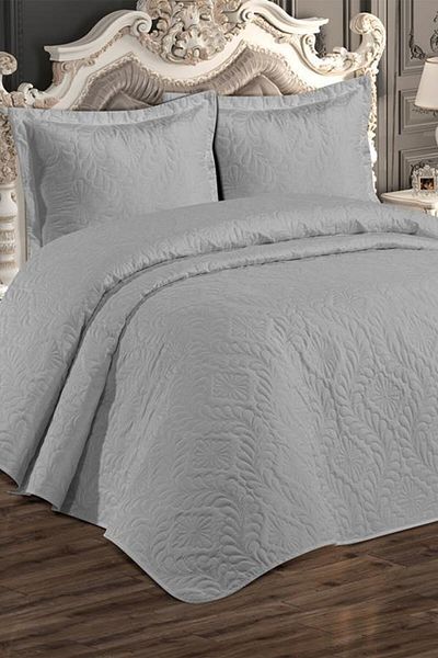 Çeyiz Diyarı Ultrasonic Quilted Ivory Double Bedspread Gray