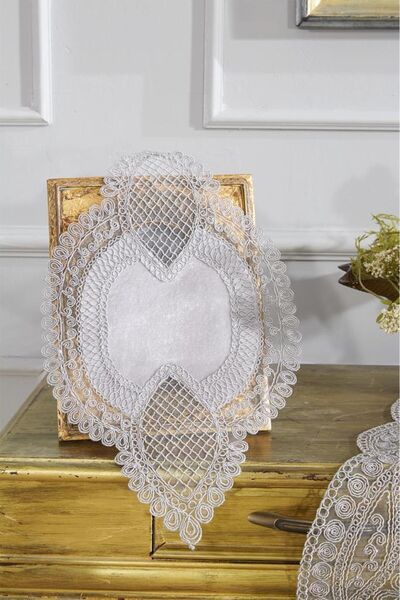 Çeyiz Diyarı French Laced Velvet Rain Living Room Set 5 Pieces Gray