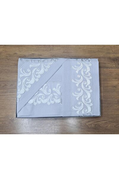 Çeyiz Diyarı French Guipure Ribbed Belinda Duvet Cover Set Gray