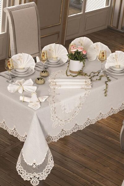 Çeyiz Diyarı Nema Tablecloth 26 Pieces Cream