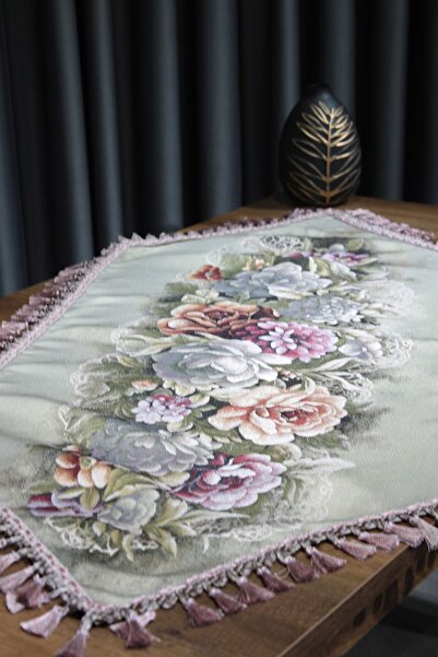 Çeyiz Diyarı Golden Rose Love Luxury Tasseled Runner Green