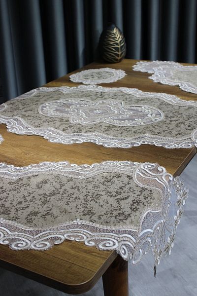 Çeyiz Diyarı Set de sufragerie 5 piese Aryen Velvet Kordone Cappucino