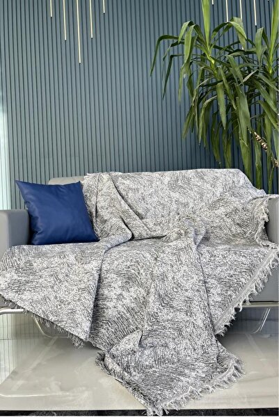 Çeyiz Diyarı غطاء أريكة فاخر مهدب 170x220 سم أنثراسايت