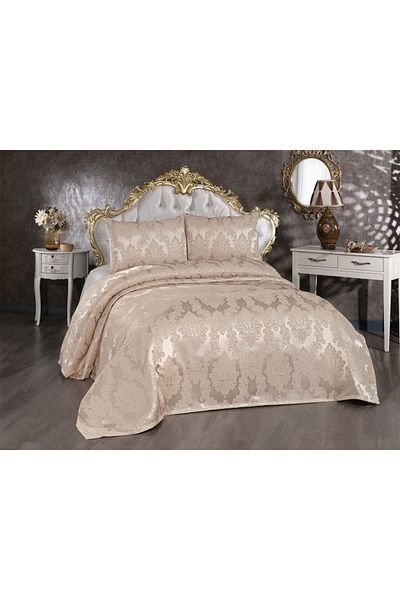 Çeyiz Diyarı Earth Jacquard Chenille Bedspread Beige