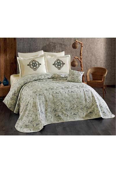 Çeyiz Diyarı Elite 7 Piece Chenille Pique Set Cream - Gray