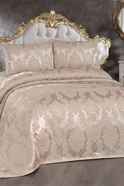 Çeyiz Diyarı Earth Jacquard Chenille Bedspread Beige