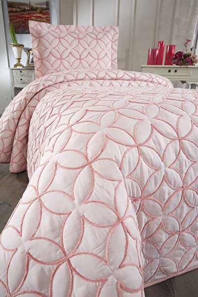 Çeyiz Diyarı Parolin Tek Kişilik Kapitoneli Yatak Örtüsü Pudra