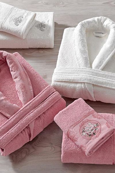 Çeyiz Diyarı Rosel Bukle Jacquard Οικογενειακό Σετ Μπουρνούζι Dusty Rose Cream