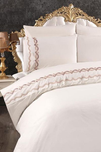 Çeyiz Diyarı Flexi Embroidered 100% Cotton 6 Piece Duvet Cover Set Cream