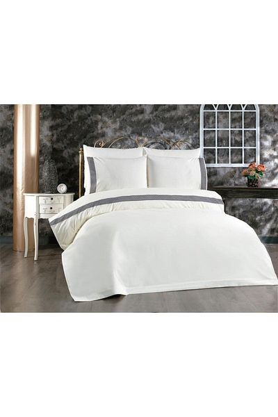 Çeyiz Diyarı Σετ Παπλωματοθήκη Tomira Lace 6 τεμαχίων Κρέμα Ανθρακίτη
