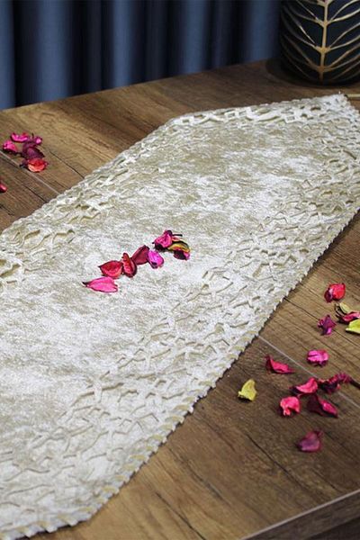Çeyiz Diyarı Seljuk Velvet Double Layer Runner Cappucino