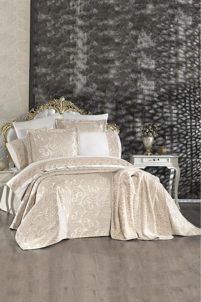 Çeyiz Diyarı Beige Color 10 Piece Dowry Set with Blanket