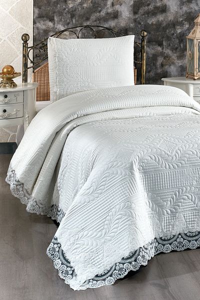 Çeyiz Diyarı Simirna Lace Quilted Single Bedspread Cream