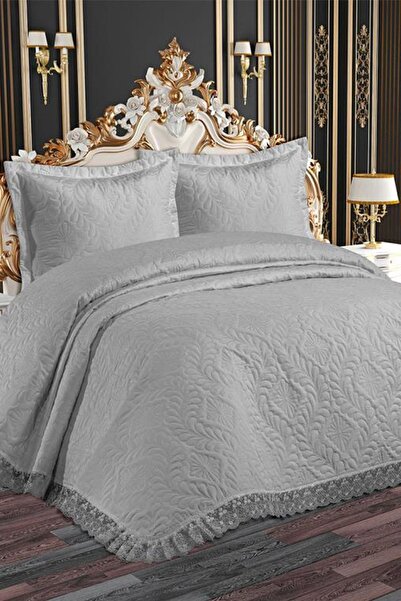 Çeyiz Diyarı Pera Lace Quilted Ultrasonic Double Bedspread Gray