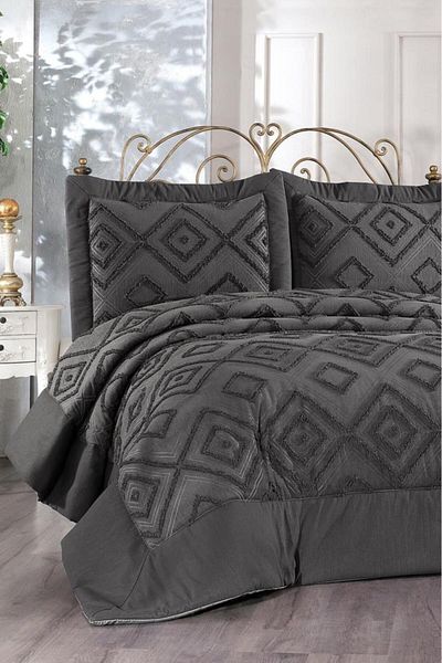 Çeyiz Diyarı Panula Chenille 3 Piece Bedspread Anthracite