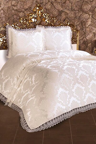 Çeyiz Diyarı كريم مفرش سرير Lalezar من الدانتيل الفرنسي