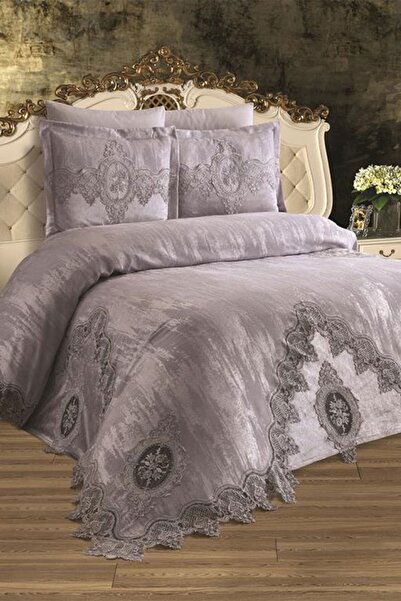 Çeyiz Diyarı Σετ πικέ με γαλλική κορδέλα Dilara Grey