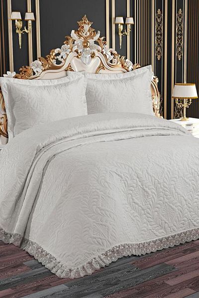 Çeyiz Diyarı Pera Lace Quilted Ultrasonic Double Bedspread Cream