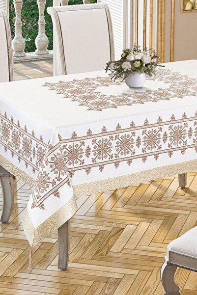 Çeyiz Diyarı Τραπεζομάντιλο Sultan με στάμπα σταυροβελονιά Χρυσό 160x300 cm - Μικτό Πολύχρωμο