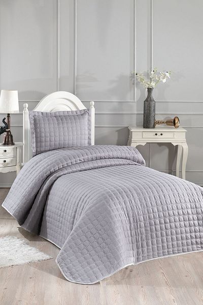 Çeyiz Diyarı Star Single Quilted Bedspread Gray