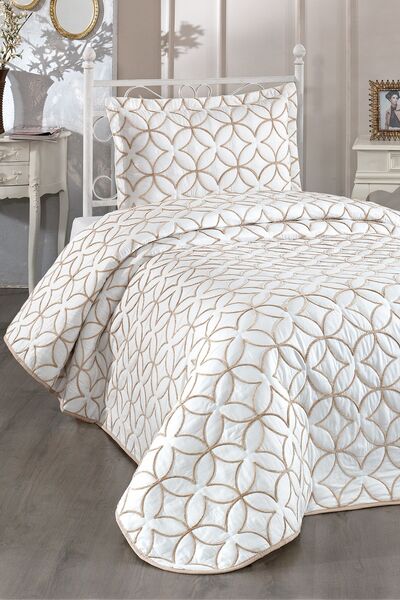 Çeyiz Diyarı Cuvertură de pat Parolin Single Quilted Crem Gold