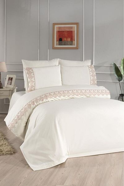 Çeyiz Diyarı Σετ κρεβατιού French Lace Sara Dowry Cream Cappucino