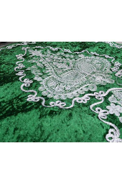 Çeyiz Diyarı سجادة صلاة مخملية مطرزة من Süzene باللون الأخضر الزمردي