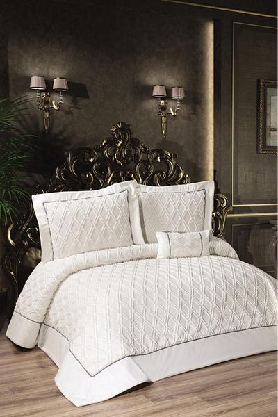 Çeyiz Diyarı Harley Filled Double Bedspread - Cream